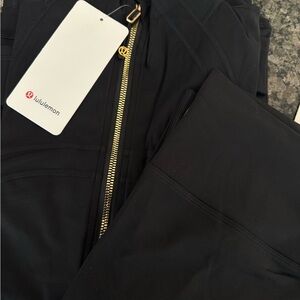 lululemon athletica set • Black Zip-Up Hoodie with Gold Hardware and leggings